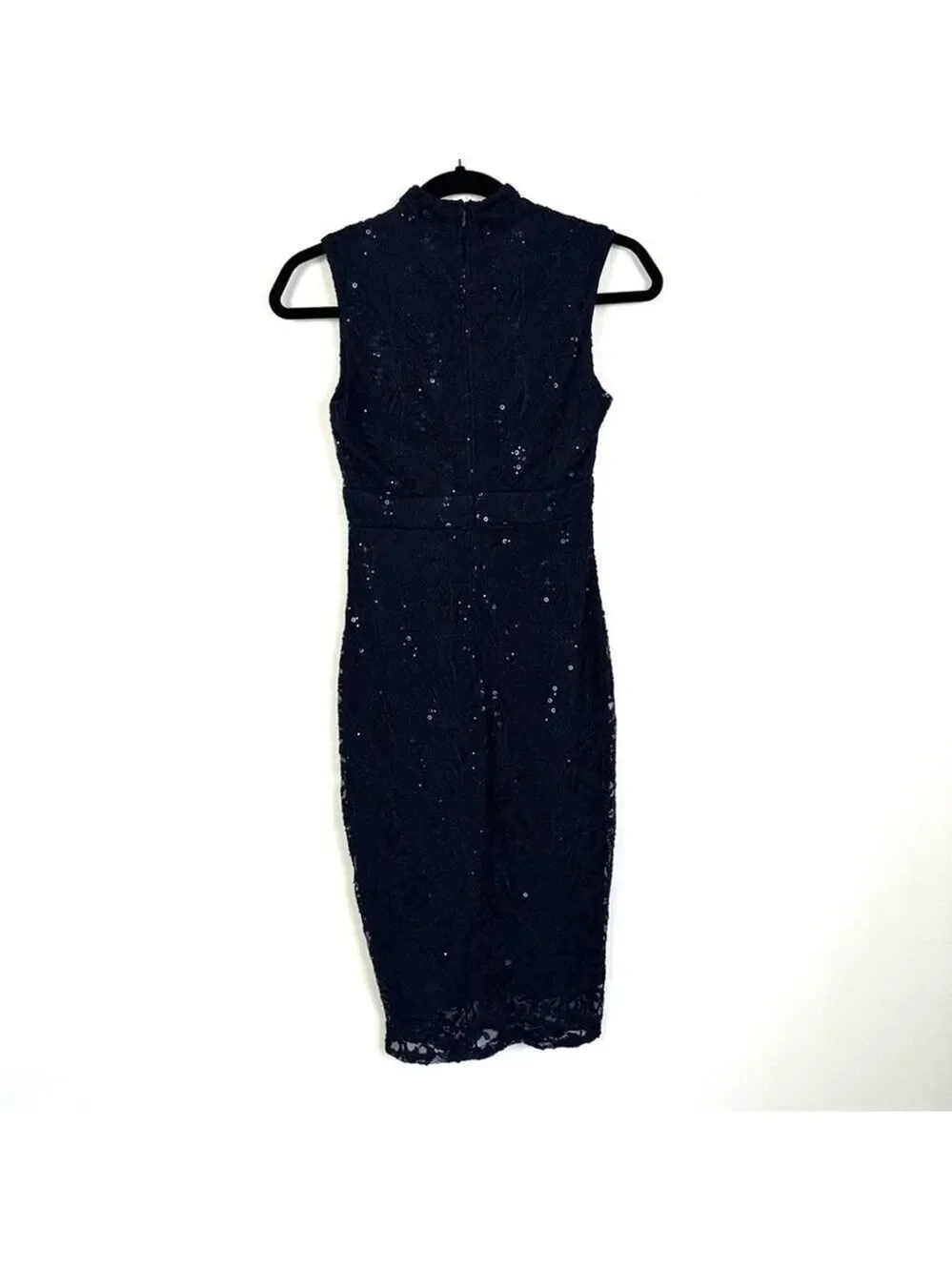 Jess Wright Sequin Floral Lace High Neck Pencil Dress Womens Size 4 (UK 8) - Picture 5 of 9